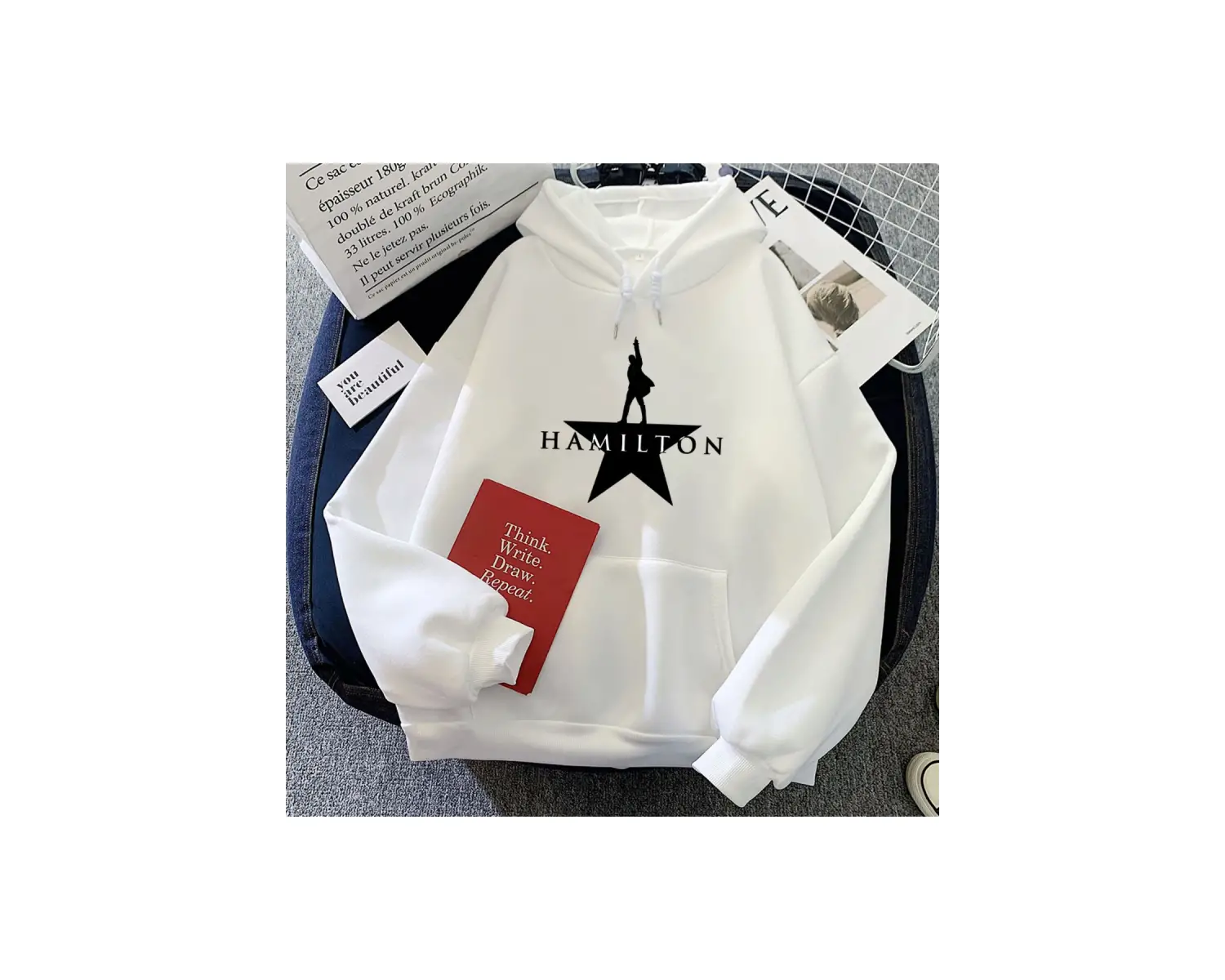 Beyaz Adriftuzun kollu u müzikal Hamiltonn grafik Hoodies Hoodies dera Mujer yuvarlak