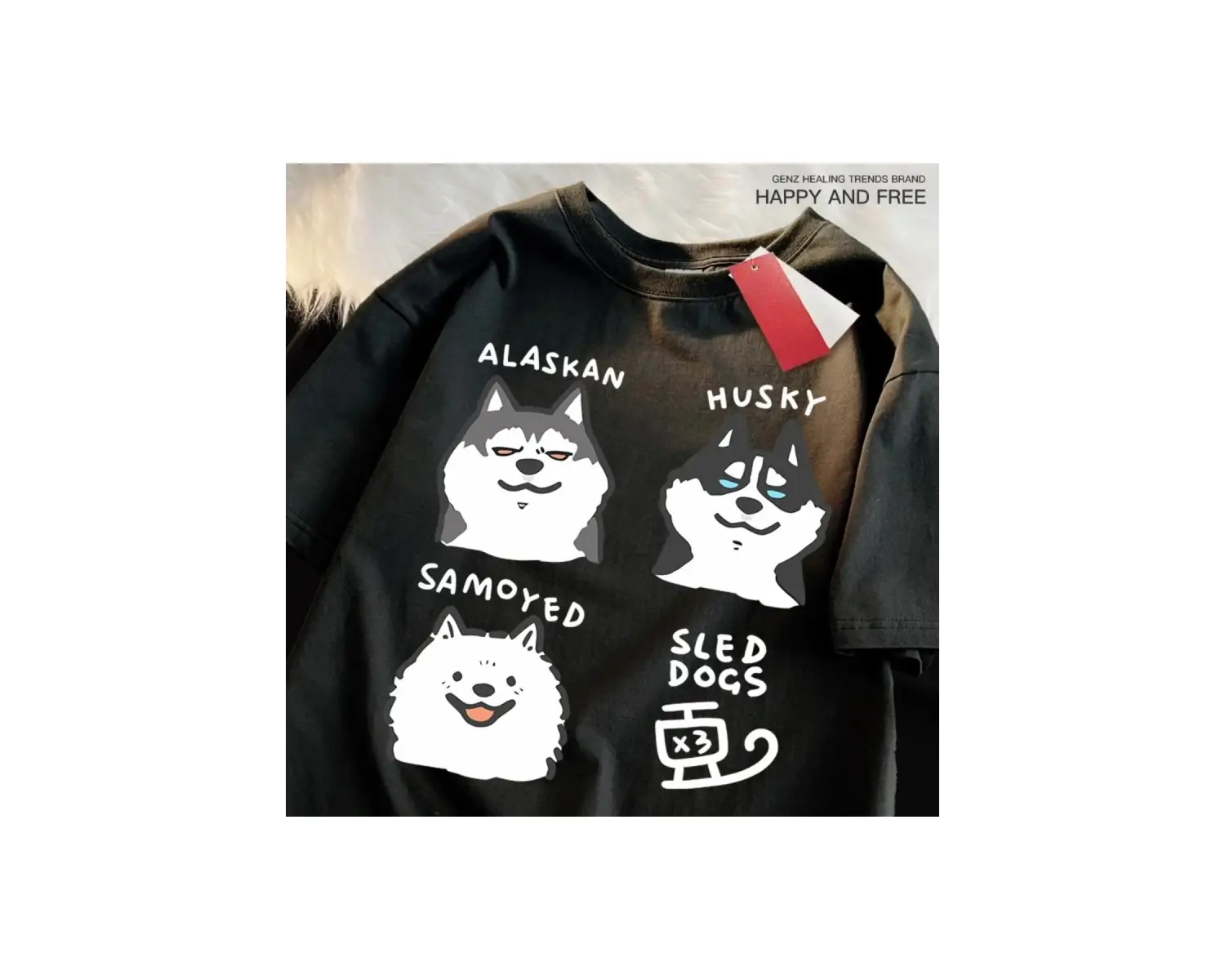 Beyaz Alaskan Husky Samoyeo ak Köpekler Baskı O-Boyu