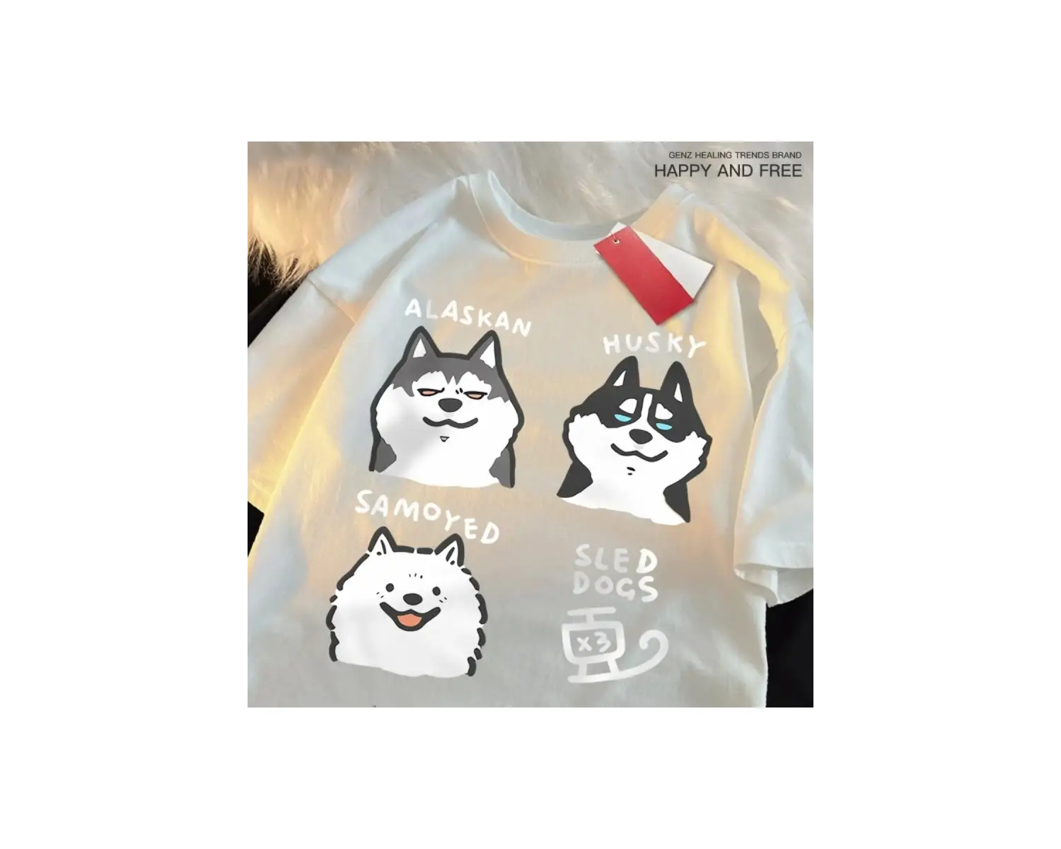 Beyaz Alaskan Husky Samoyeo ak Köpekler Baskı O-Boyu