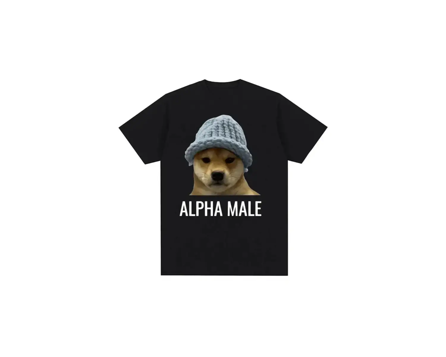 Beyaz Alfa Komik Köpek Emoji an Mizah Ekip Boyun T-Sh