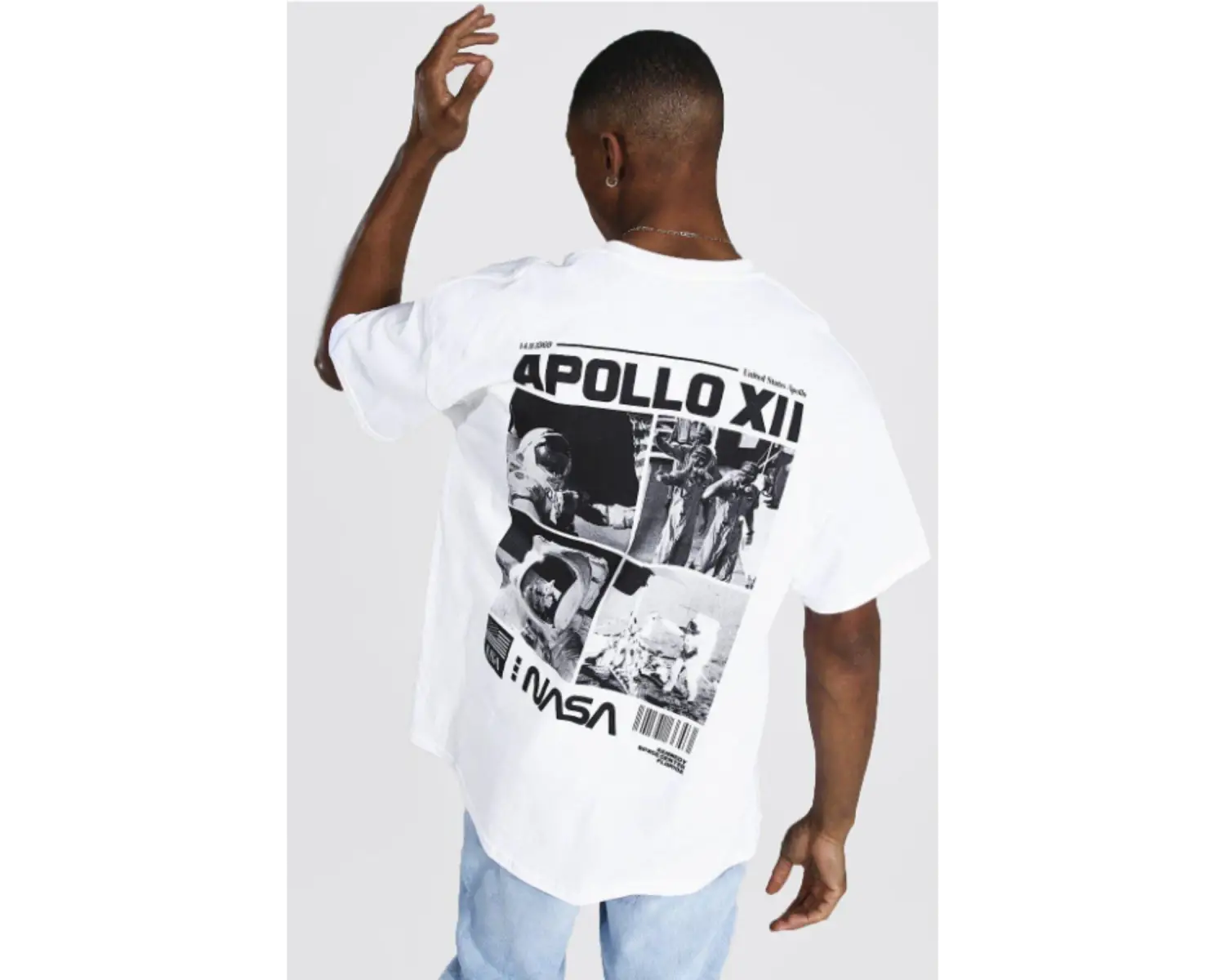 Beyaz Apollo Xıı Baskılı Oversize Tişört