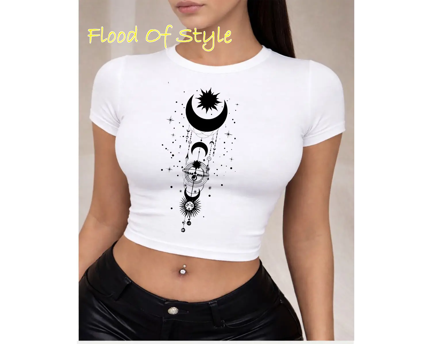 Beyaz Babby Tee ay yıldız minimal Özel tasarım