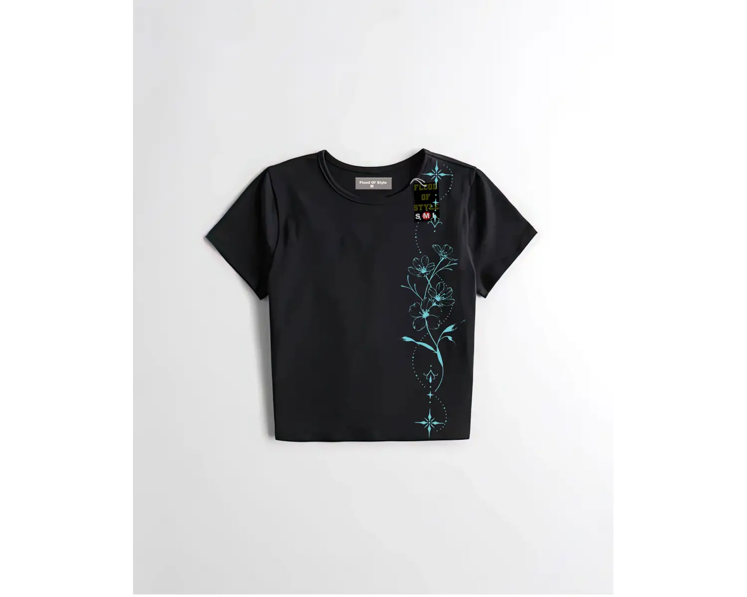 Beyaz Babby Tee çiçek dal yıldız Özel tasarım