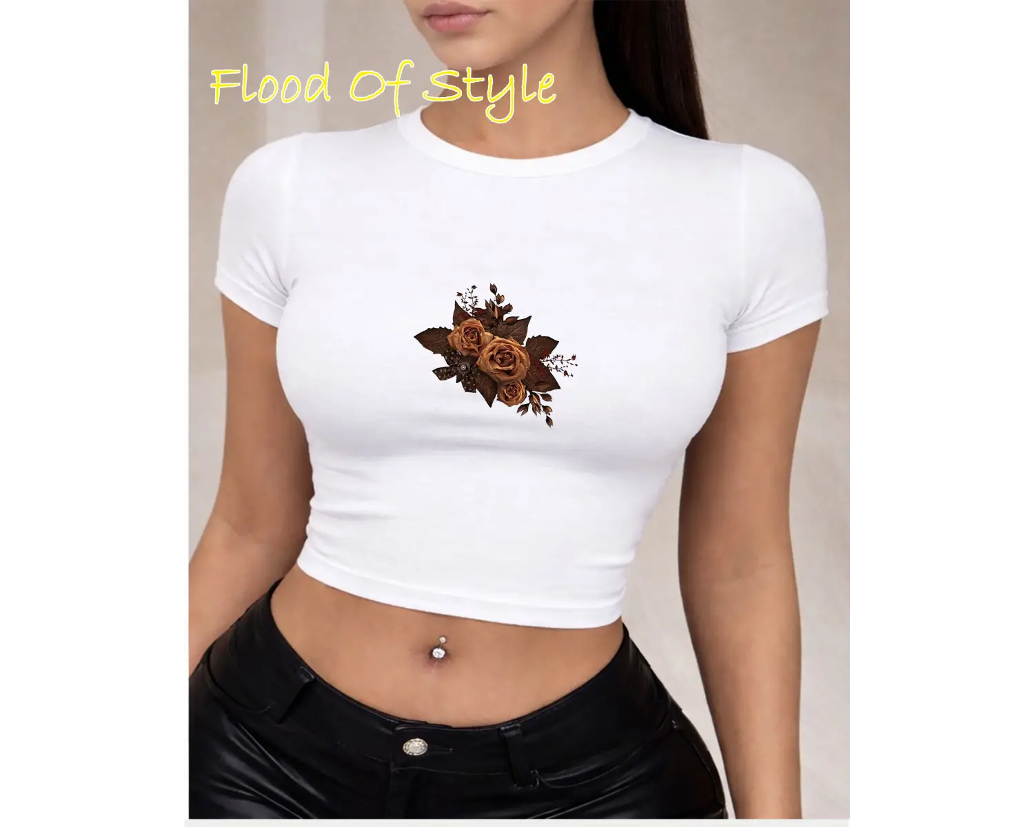 Beyaz Babby Tee çiçek kahverengi Özel tasarım