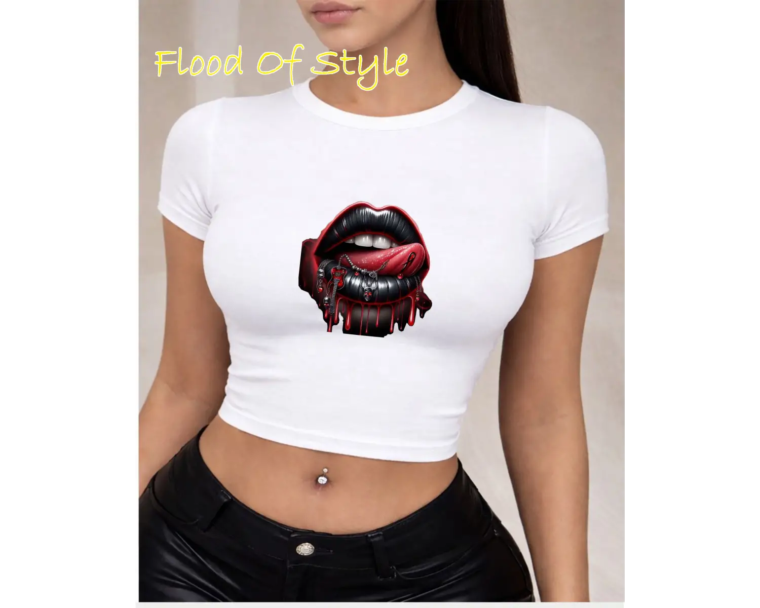 Beyaz Babby Tee dudak dil diş Özel tasarım