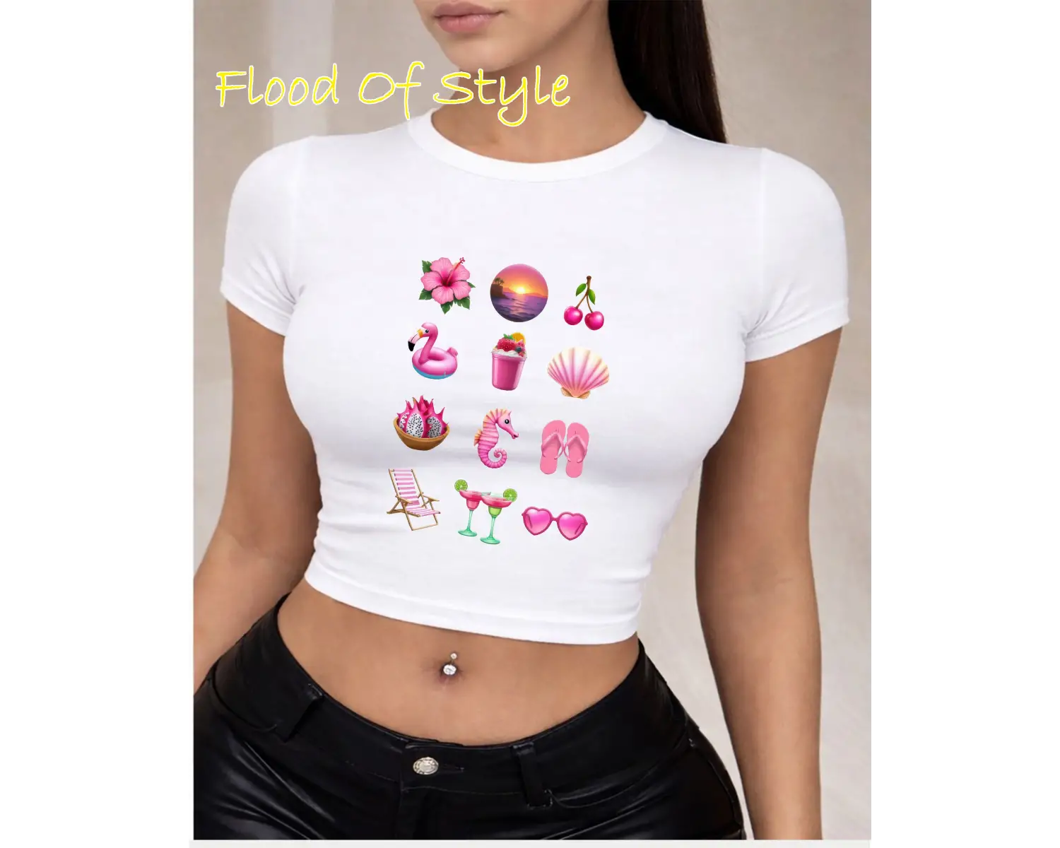 Beyaz Babby Tee emoji pink Özel tasarım