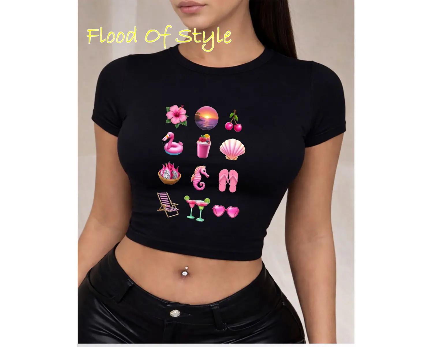 Beyaz Babby Tee emoji pink Özel tasarım