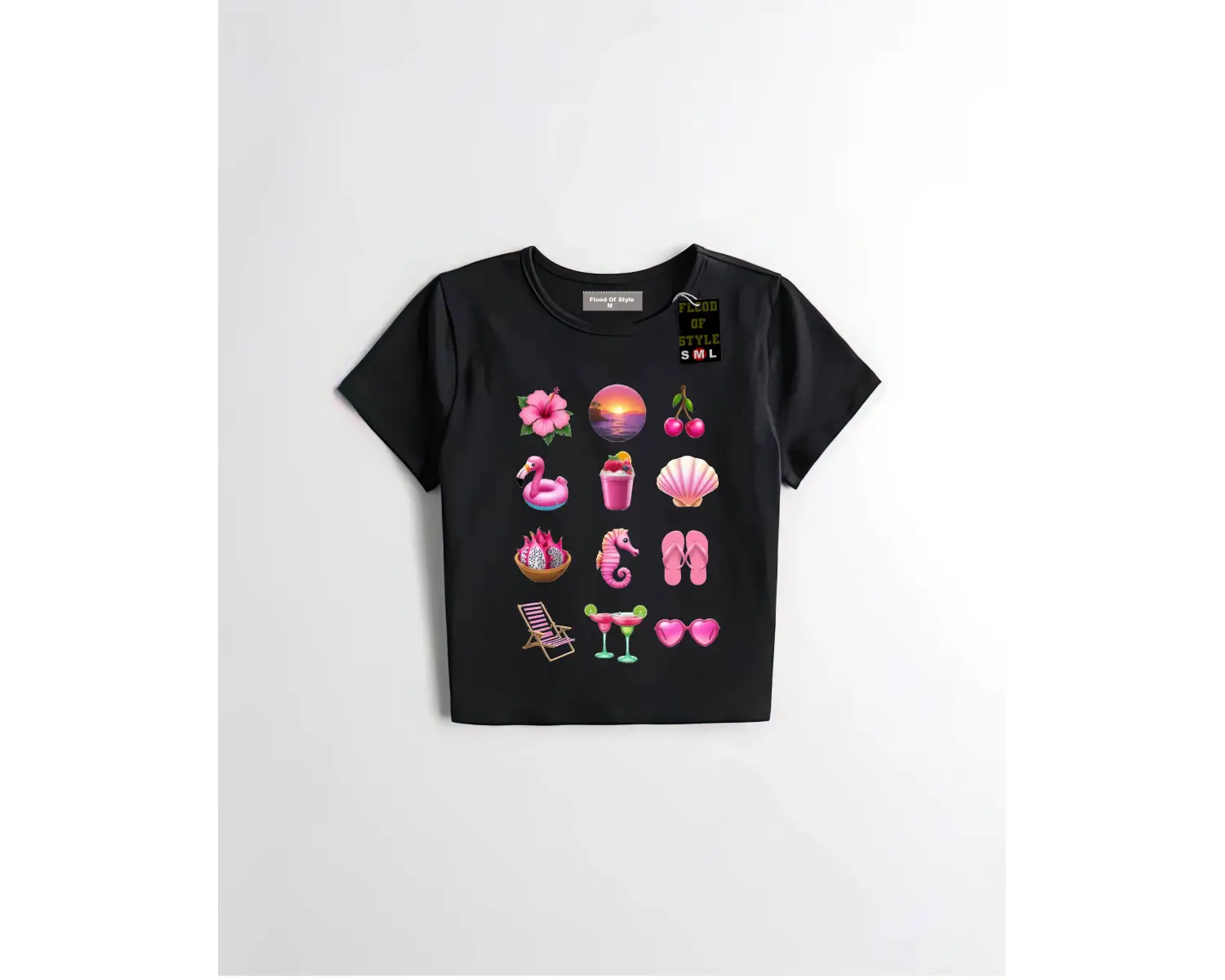 Beyaz Babby Tee emoji pink Özel tasarım