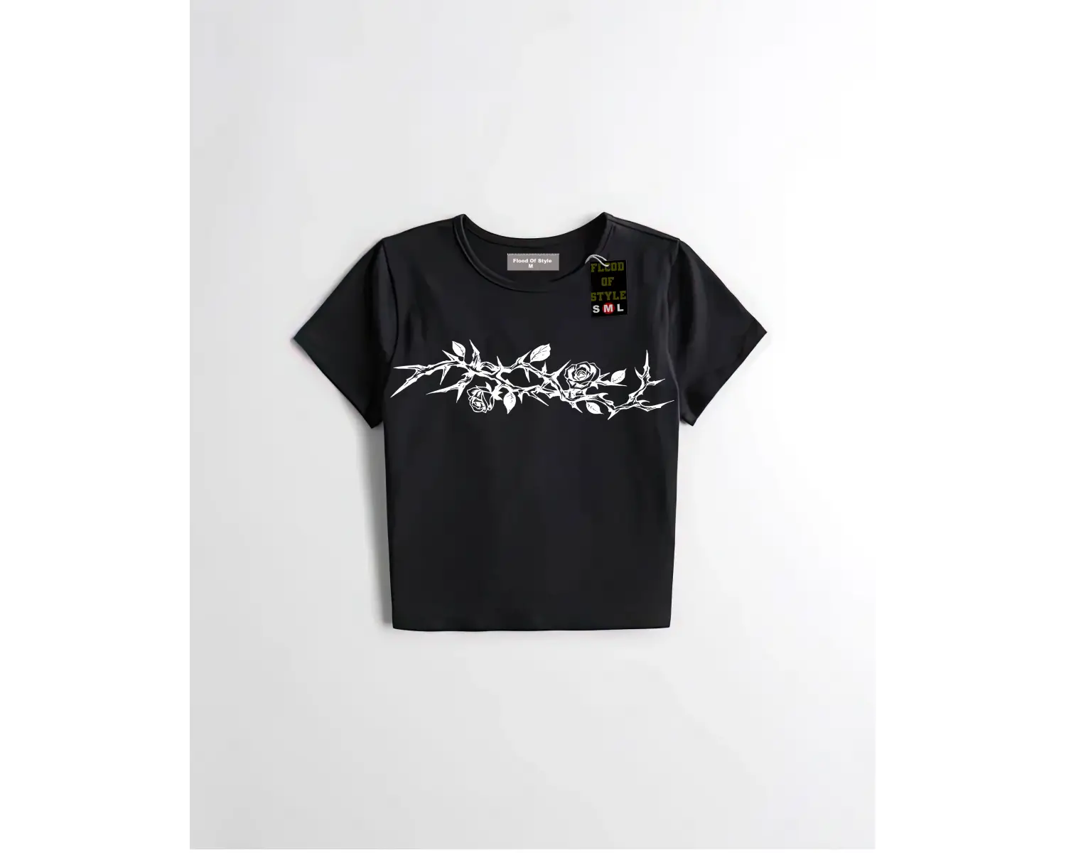 Beyaz Babby Tee gül yaprak dal Özel tasarım