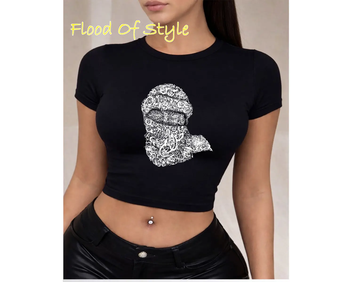 Beyaz Babby Tee kafa şal desen Özel tasarım