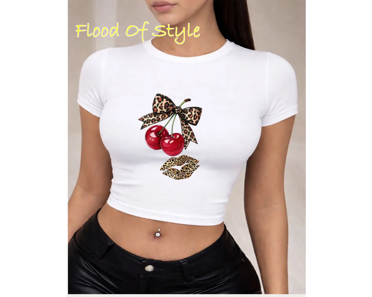 Beyaz Babby Tee kiraz kurdale dudak Özel tasarım