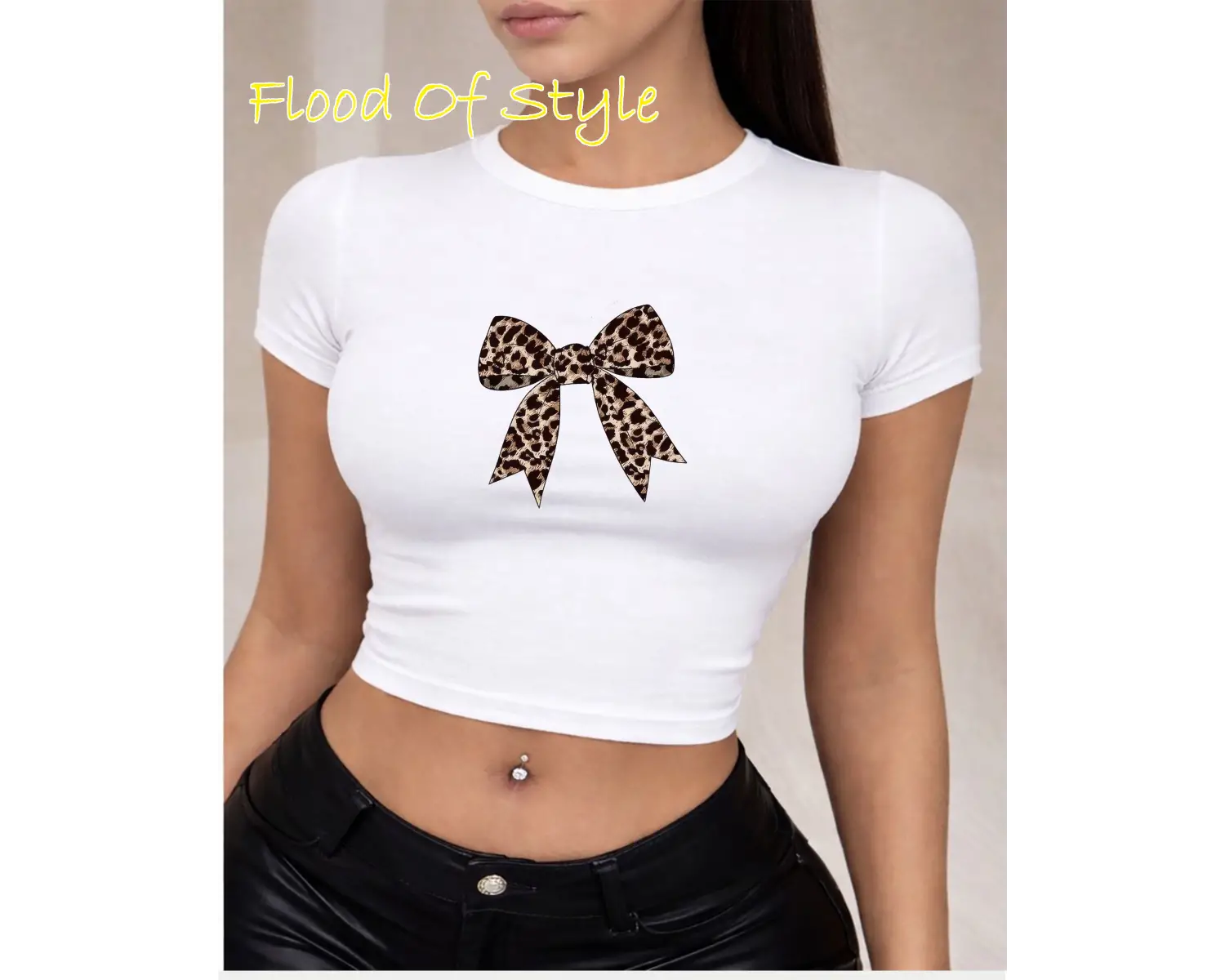 Beyaz Babby Tee leopar kurdale Özel tasarım