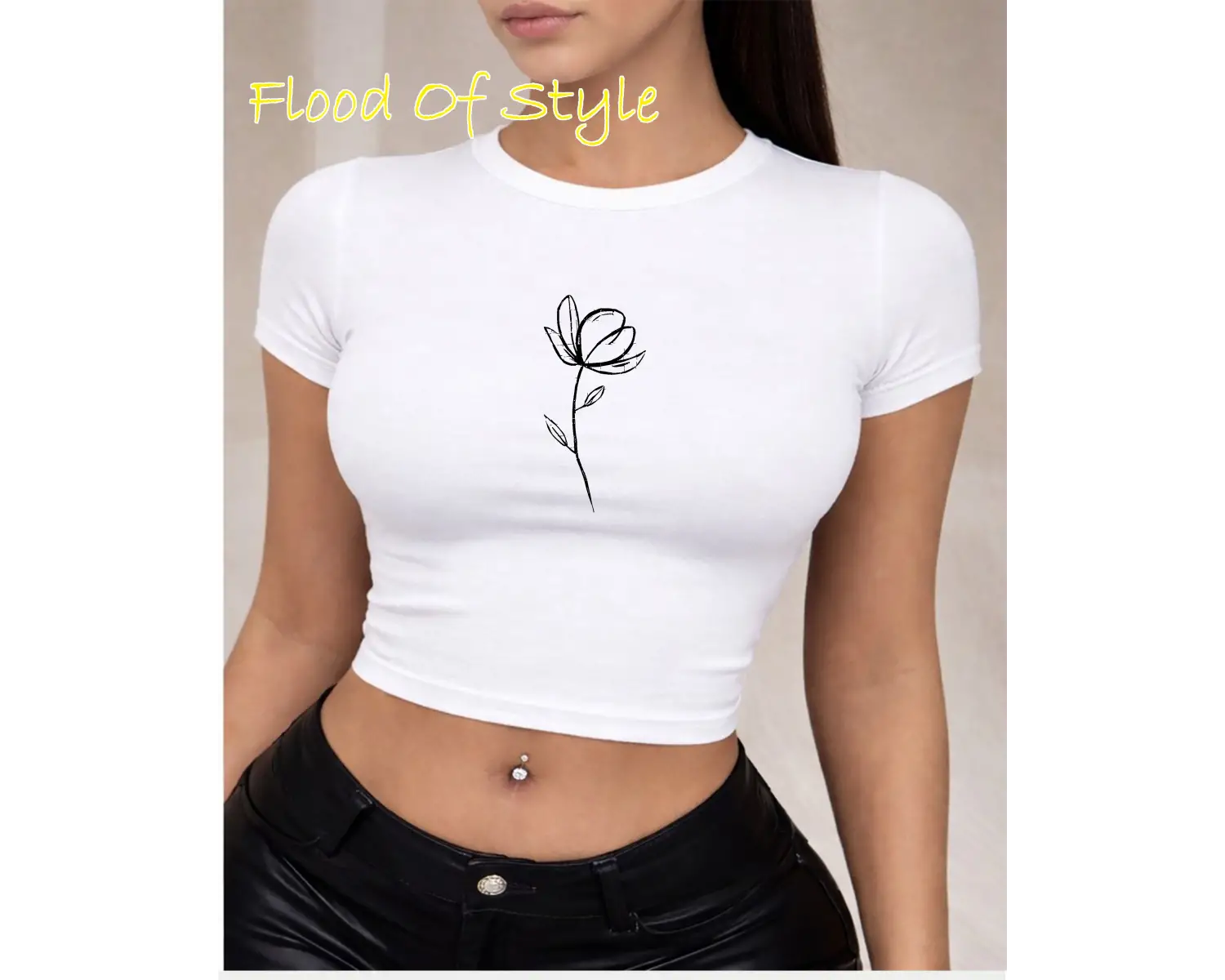 Beyaz Babby Tee minimal gül Özel tasarım