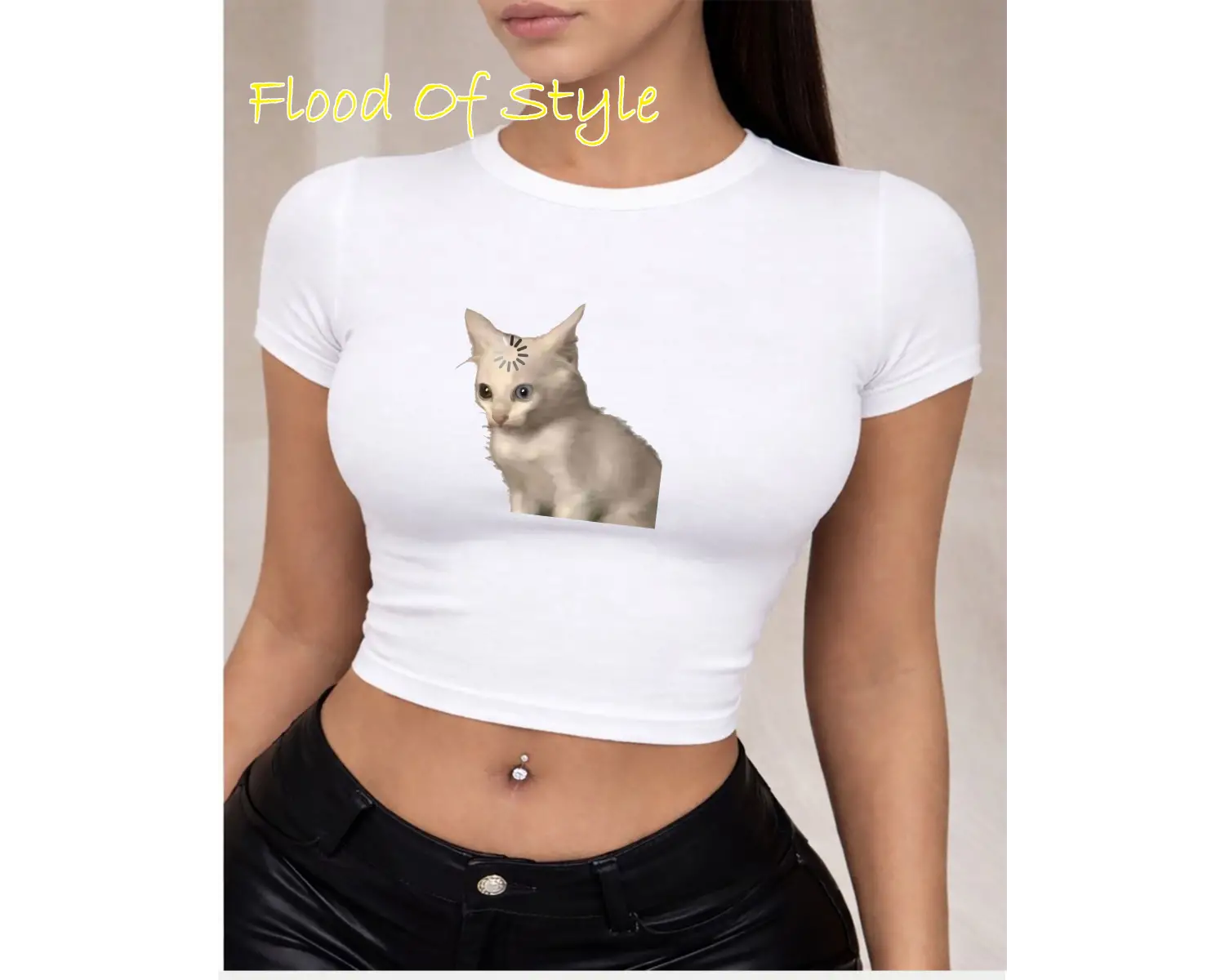 Beyaz Babby Tee şaşkın kedi Özel tasarım