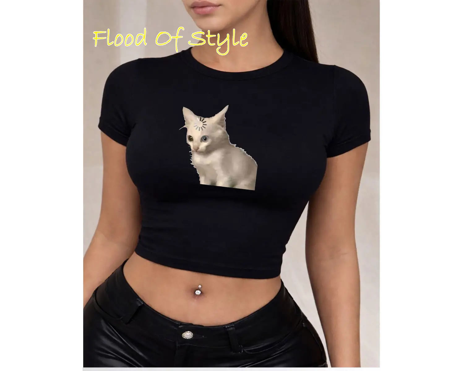 Beyaz Babby Tee şaşkın kedi Özel tasarım