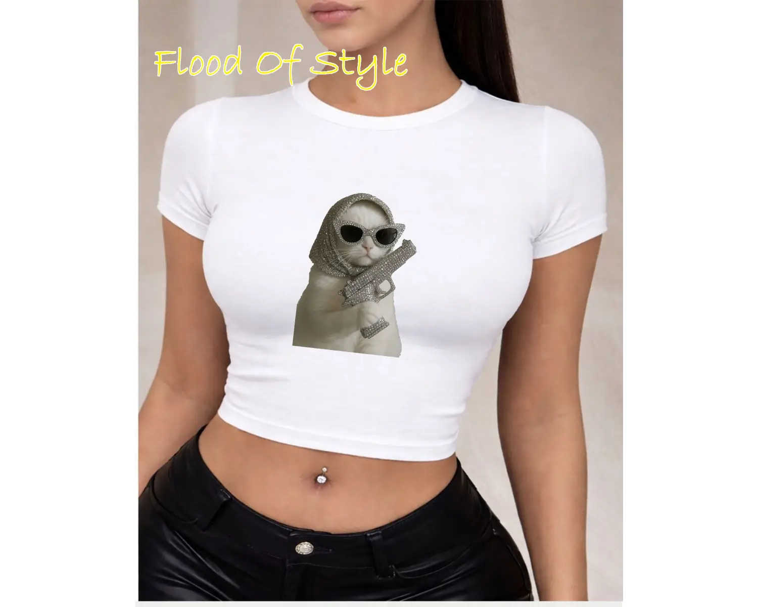 Beyaz Babby Tee taş desenli kedi Özel tasarım