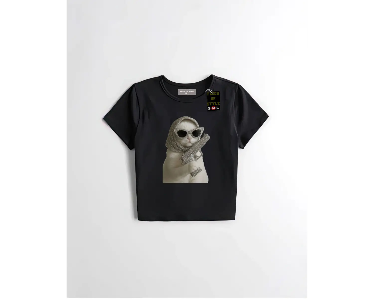 Beyaz Babby Tee taş desenli kedi Özel tasarım