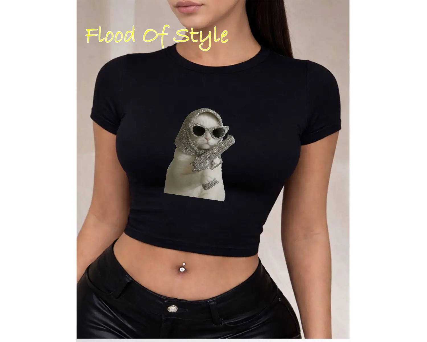 Beyaz Babby Tee taş desenli kedi Özel tasarım