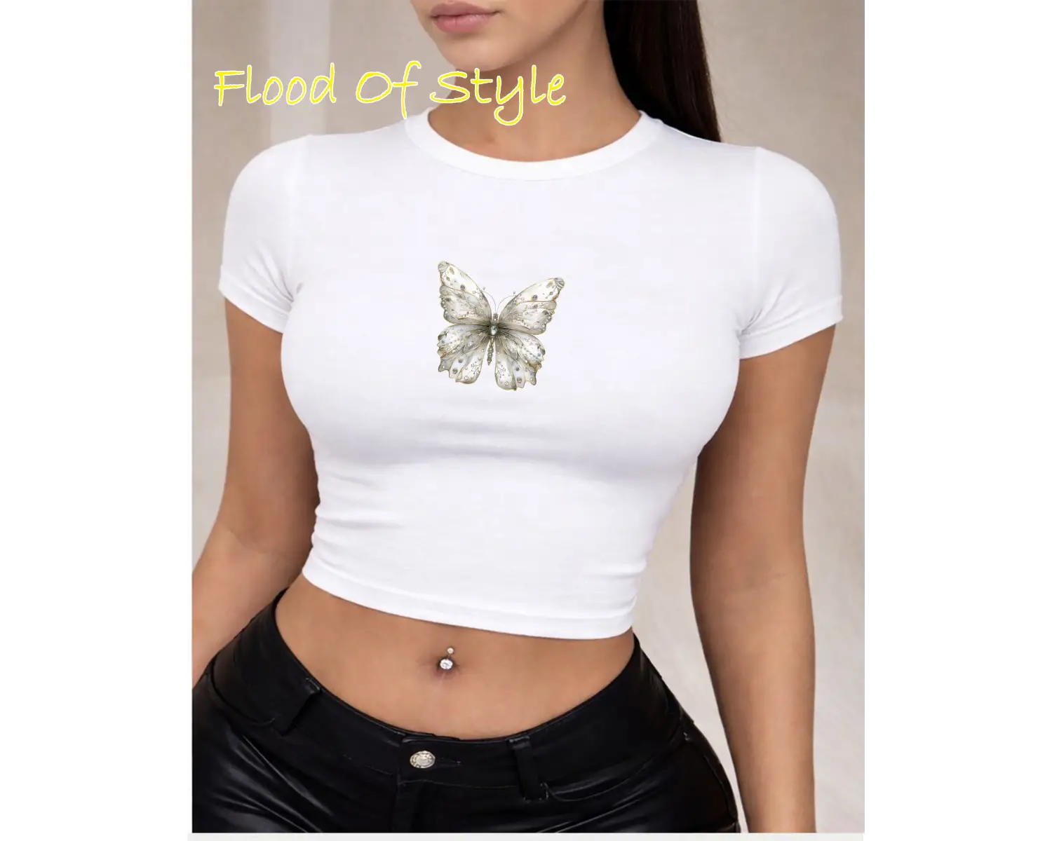 Beyaz Babby Tee taş desenli kelebek Özel tasarım