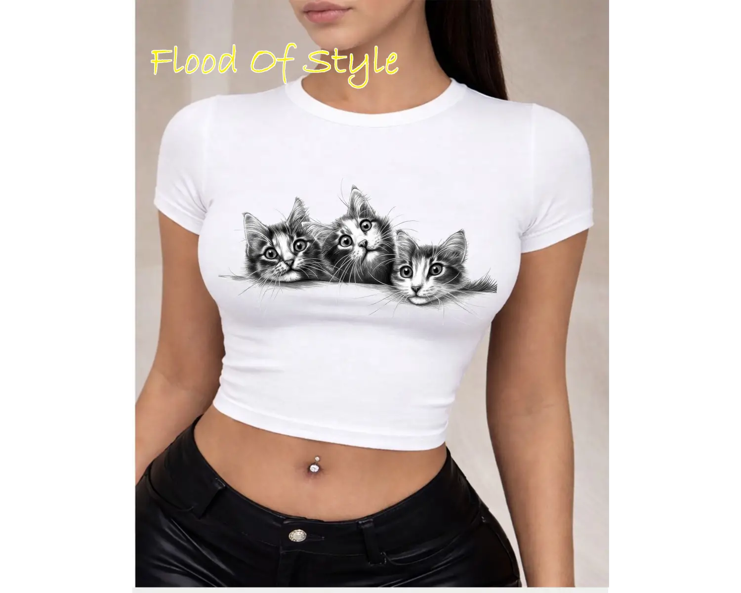 Beyaz Babby Tee üçlü kedi Özel tasarım