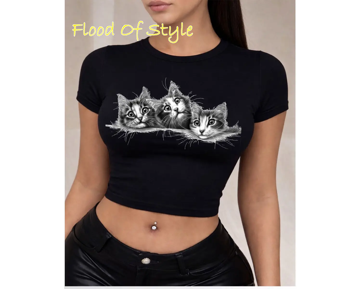 Beyaz Babby Tee üçlü kedi Özel tasarım