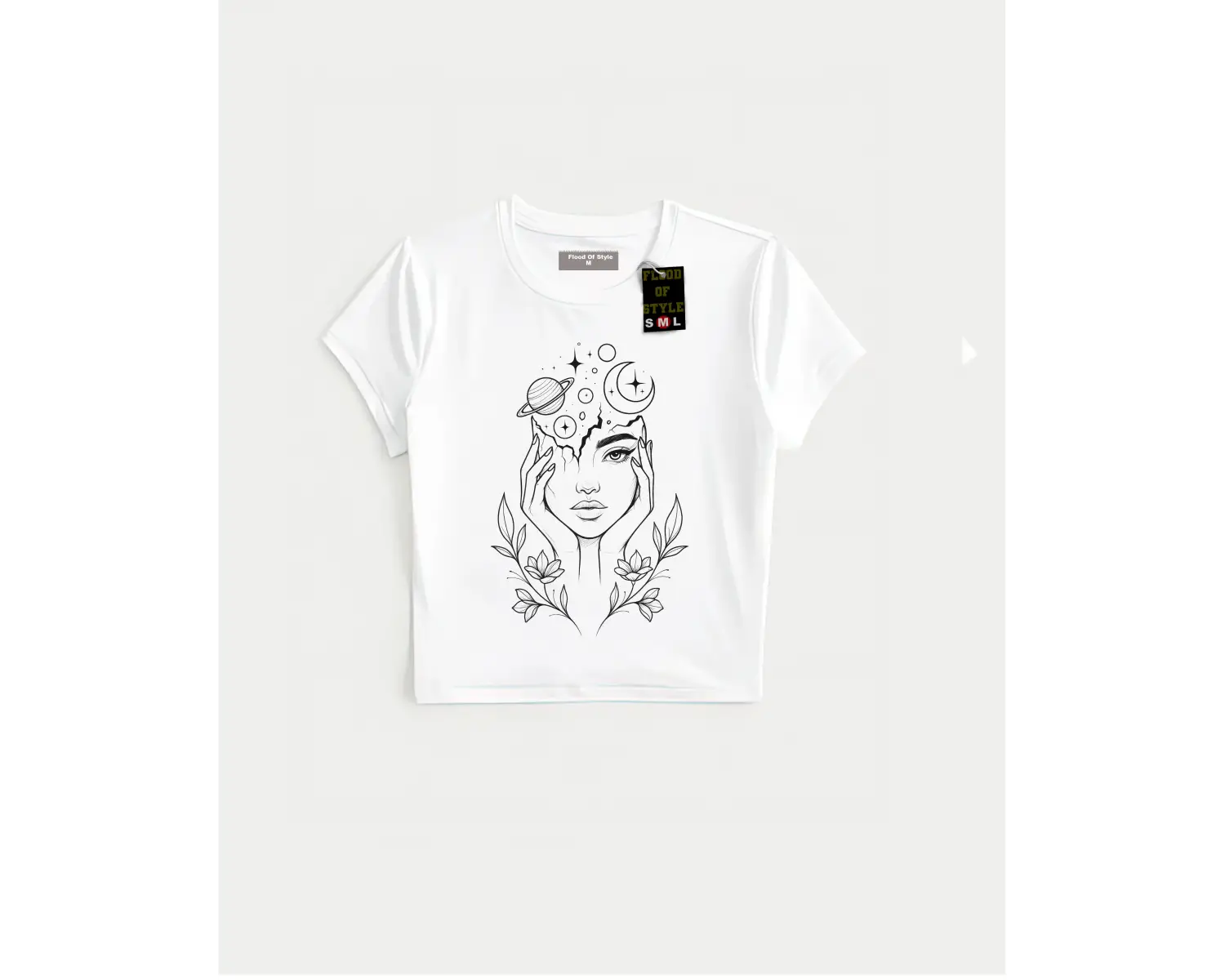 Beyaz Babby Tee yüz çiçek ay çizim Özel tasarım