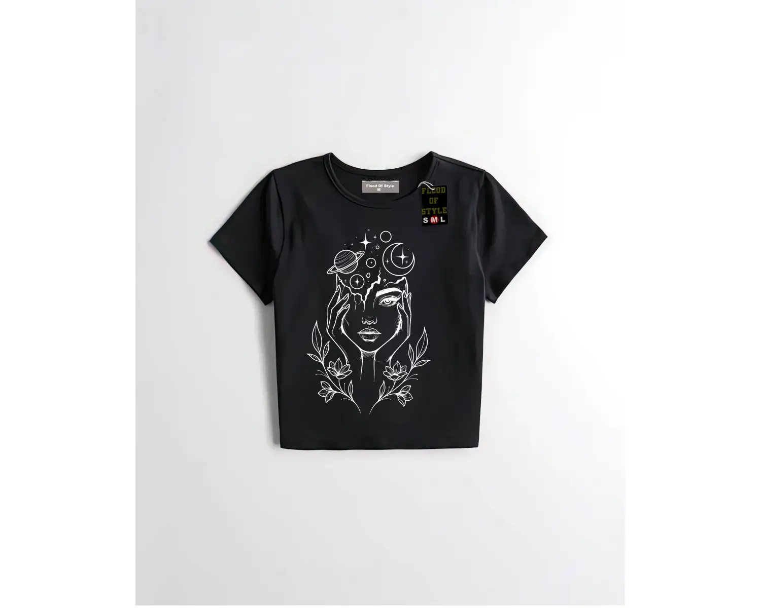 Beyaz Babby Tee yüz çiçek ay çizim Özel tasarım