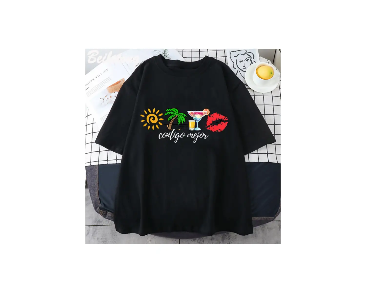 Beyaz Bad Bunny Komik Baskı Harajuku Ullzang Sevimli Komik Tshirt