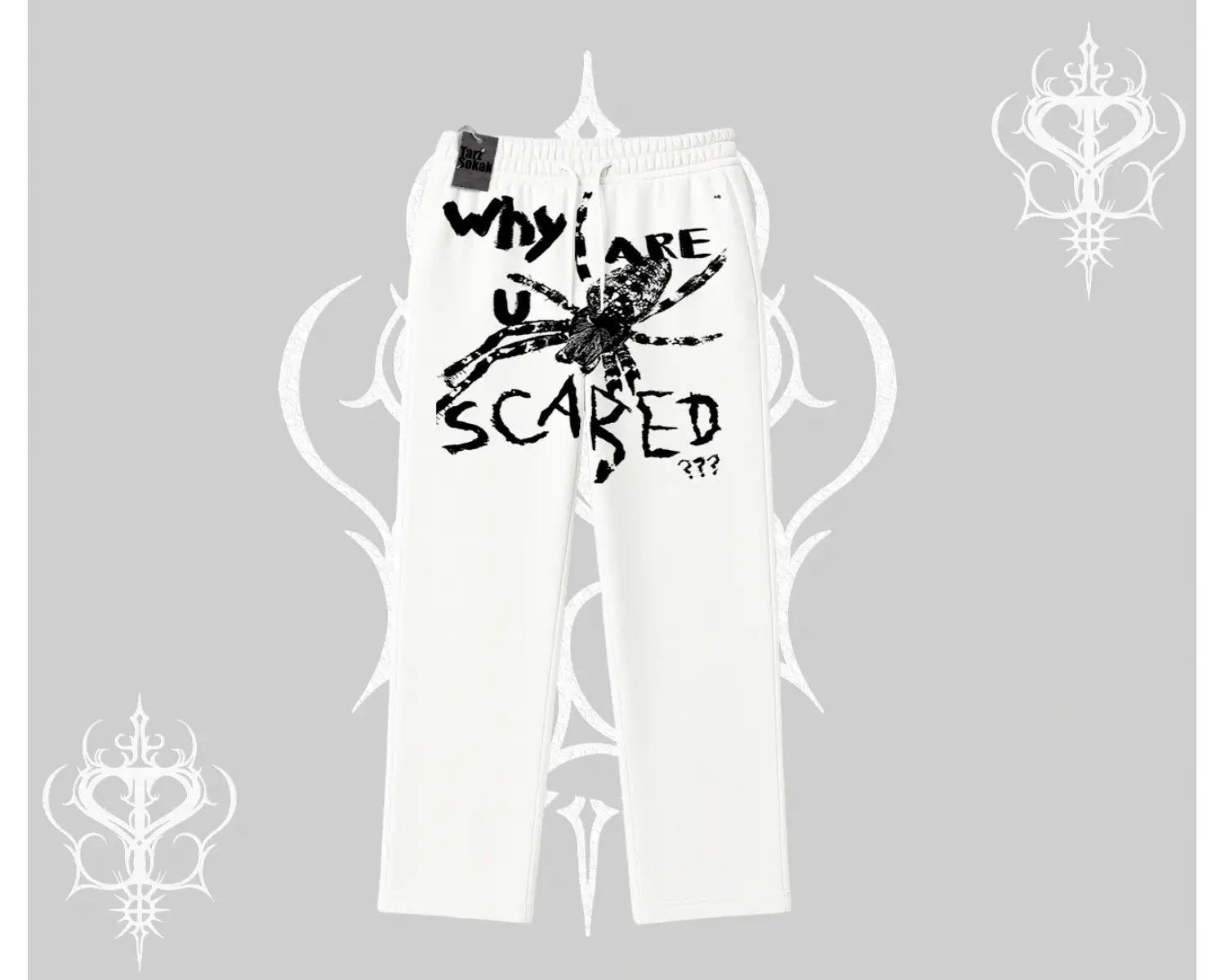 Beyaz Baggy Eşofman Altı Why are u Scared