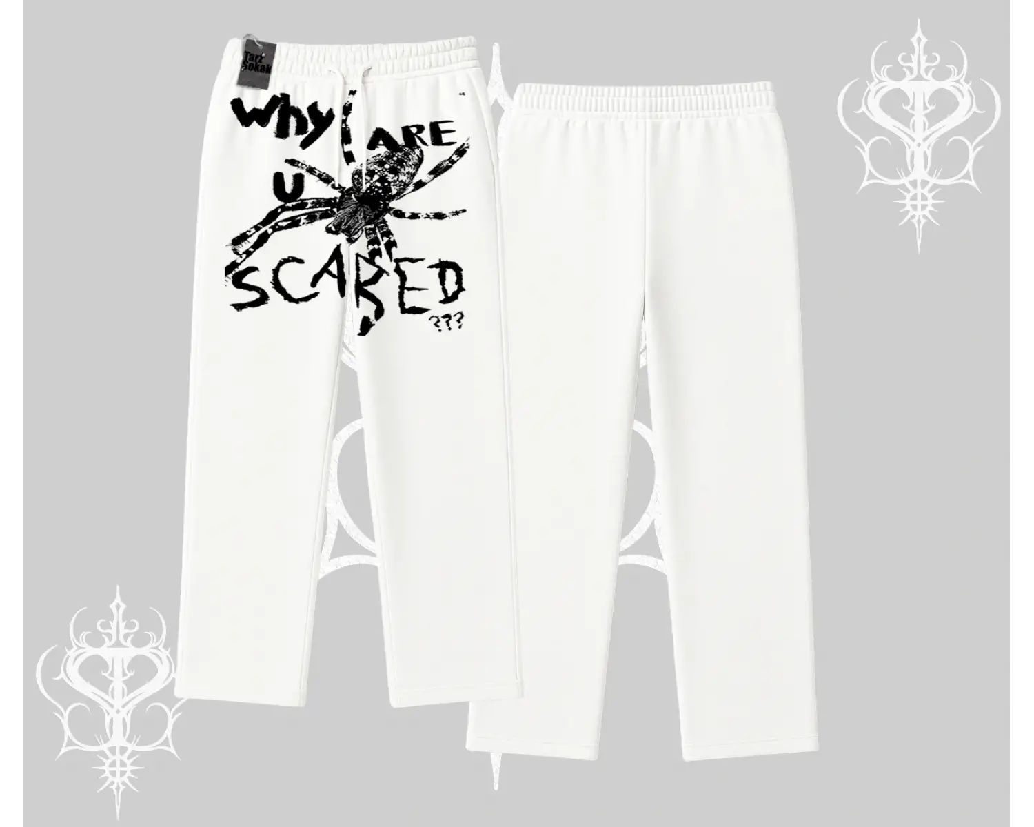 Beyaz Baggy Eşofman Altı Why are u Scared