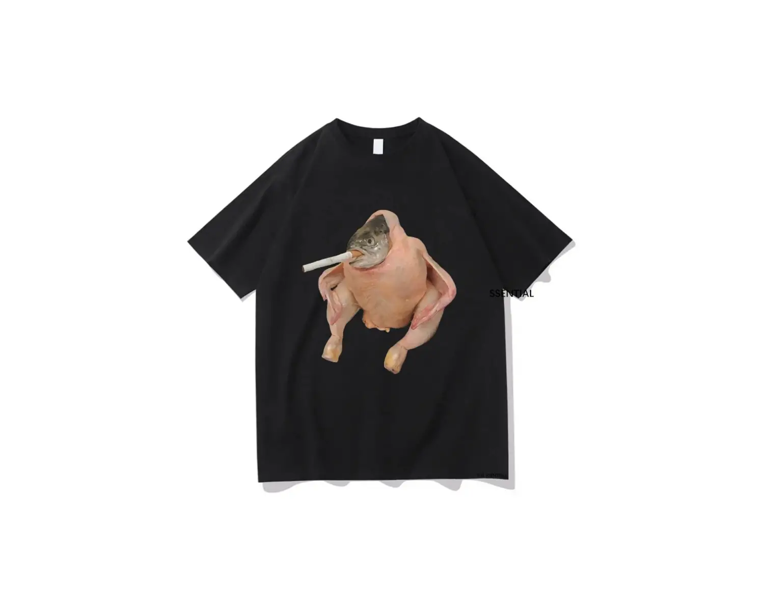 Beyaz Balık Yüz Tavuk Sigara Sigara Meme Tshirt Komik/ harajuku Unisex Üstl