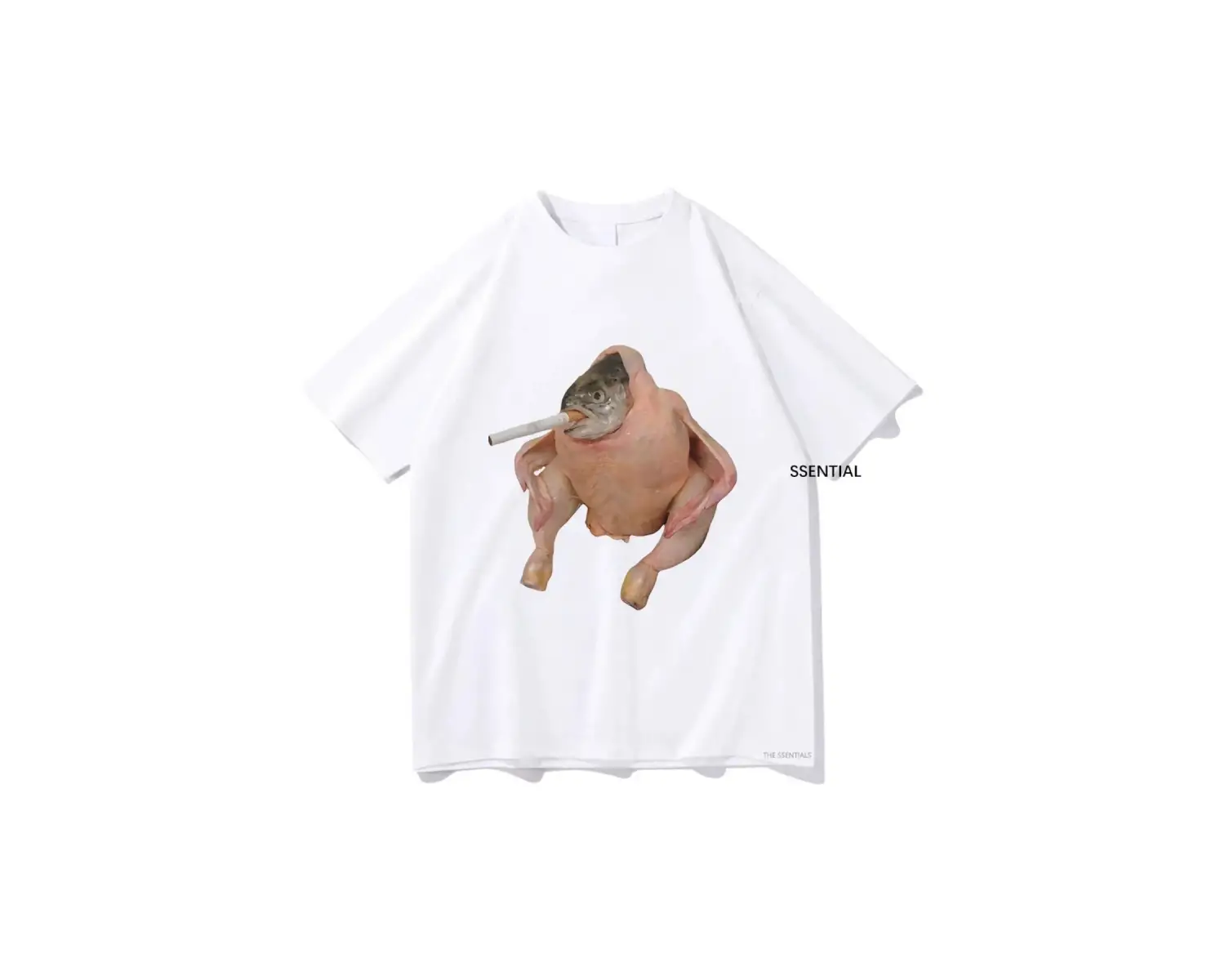 Beyaz Balık Yüz Tavuk Sigara Sigara Meme Tshirt Komik/ harajuku Unisex Üstl