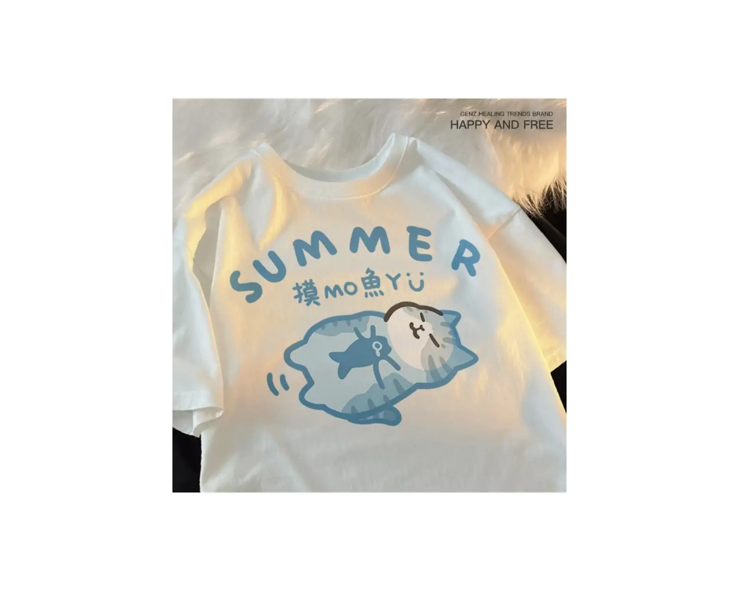 Beyaz Balıkçılık Küçük Kedi Güzel Eğlenceli Unisex Tarzı Yaz Kedi Mavi Yüze