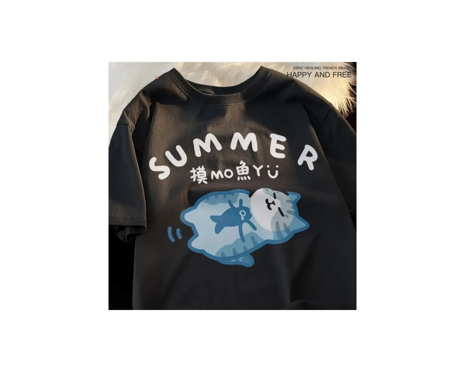 Beyaz Balıkçılık Küçük Kedi Güzel Eğlenceli Unisex Tarzı Yaz Kedi Mavi Yüze