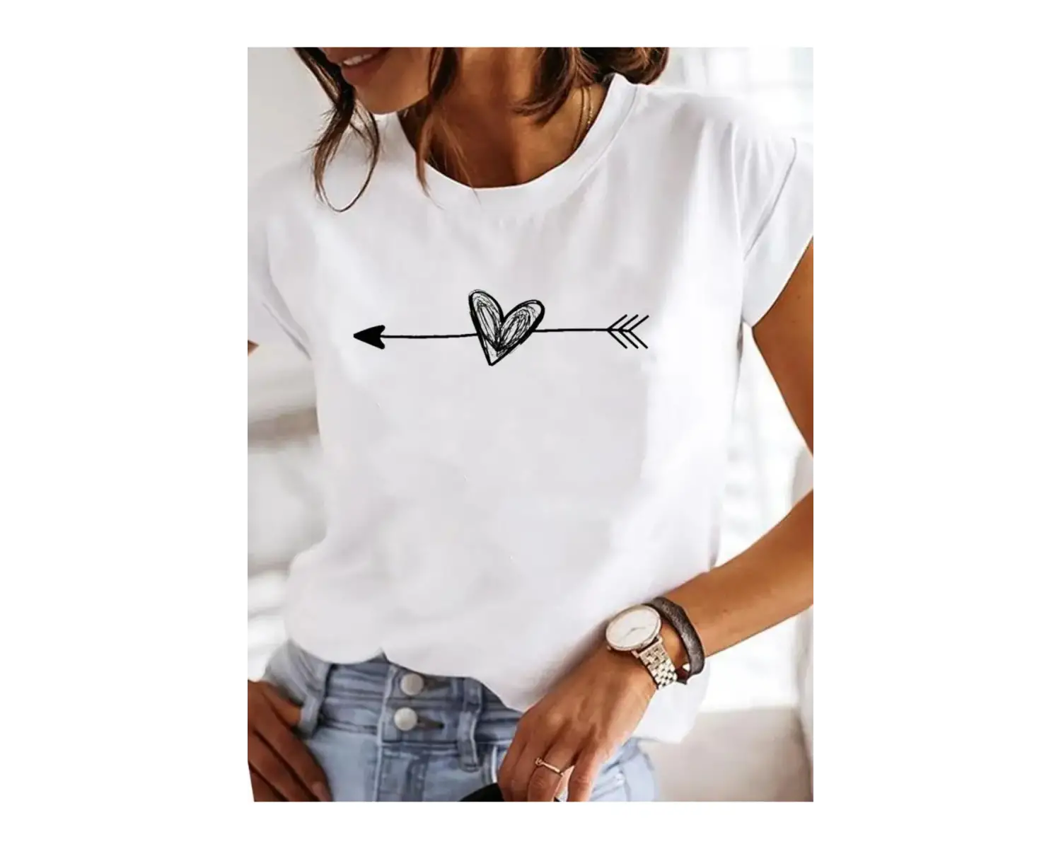 Beyaz Baskılı Yaz Suluboya Aşk Kalp Çizgili Elbise Grafik