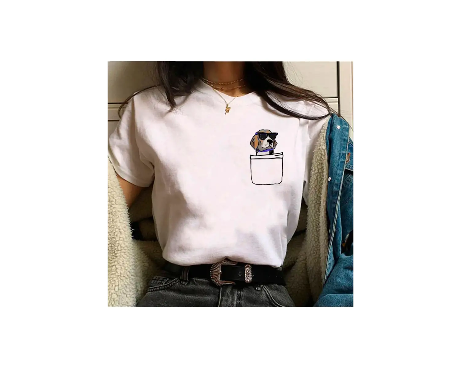 Beyaz Beagle üst streetwear tasarımcı kıyafetleri baskı yuvarlak boyun