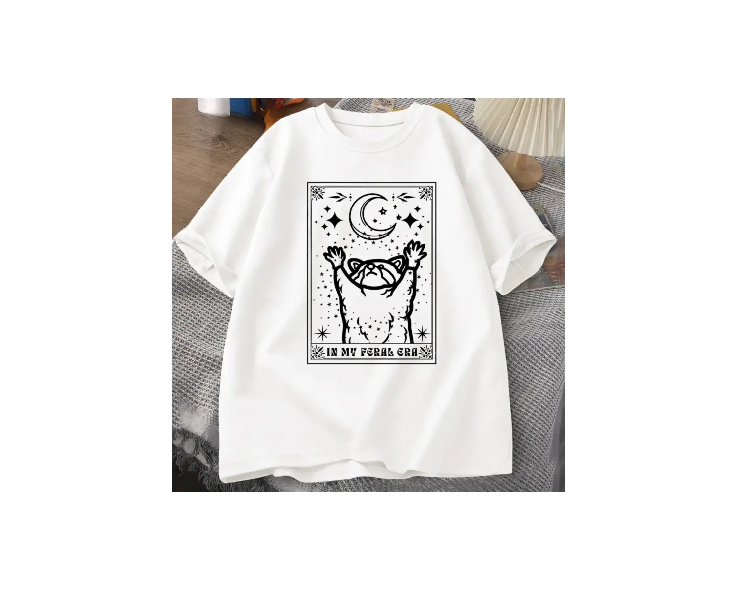 Beyaz Benim Feral Dönemi Rakun T Mistik Rakun Tshirt Tarot Kartı Baskı Yaz