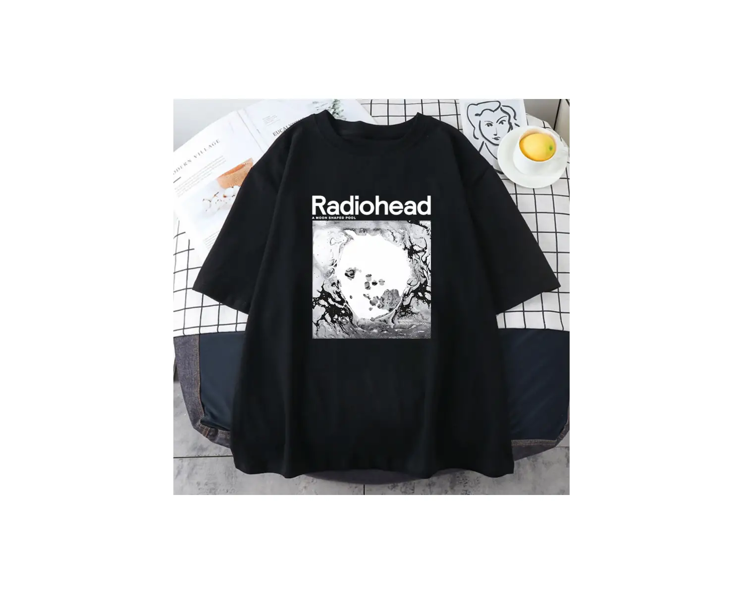 Beyaz Bir Ay Şekilli Havuz Radiohead Rock Grubu Hip Hop Streetweed Unisex