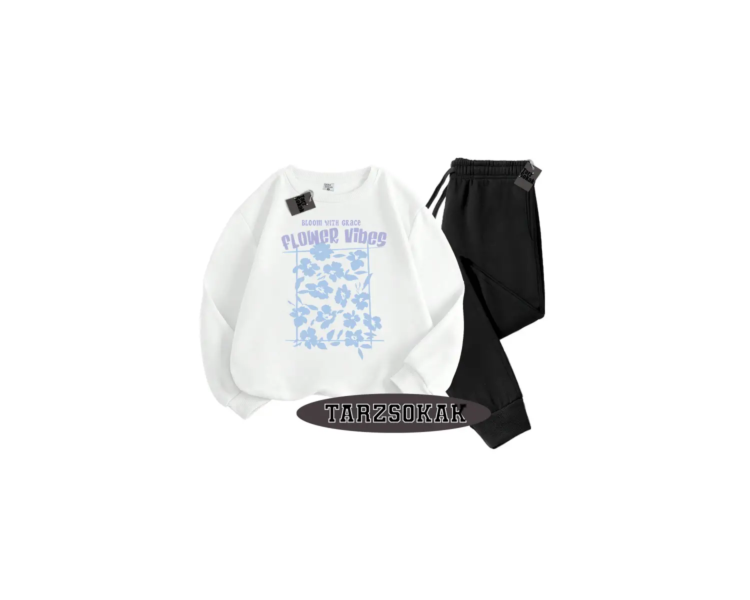 Beyaz Biskilet Flower Detaylı ikili TAKIM