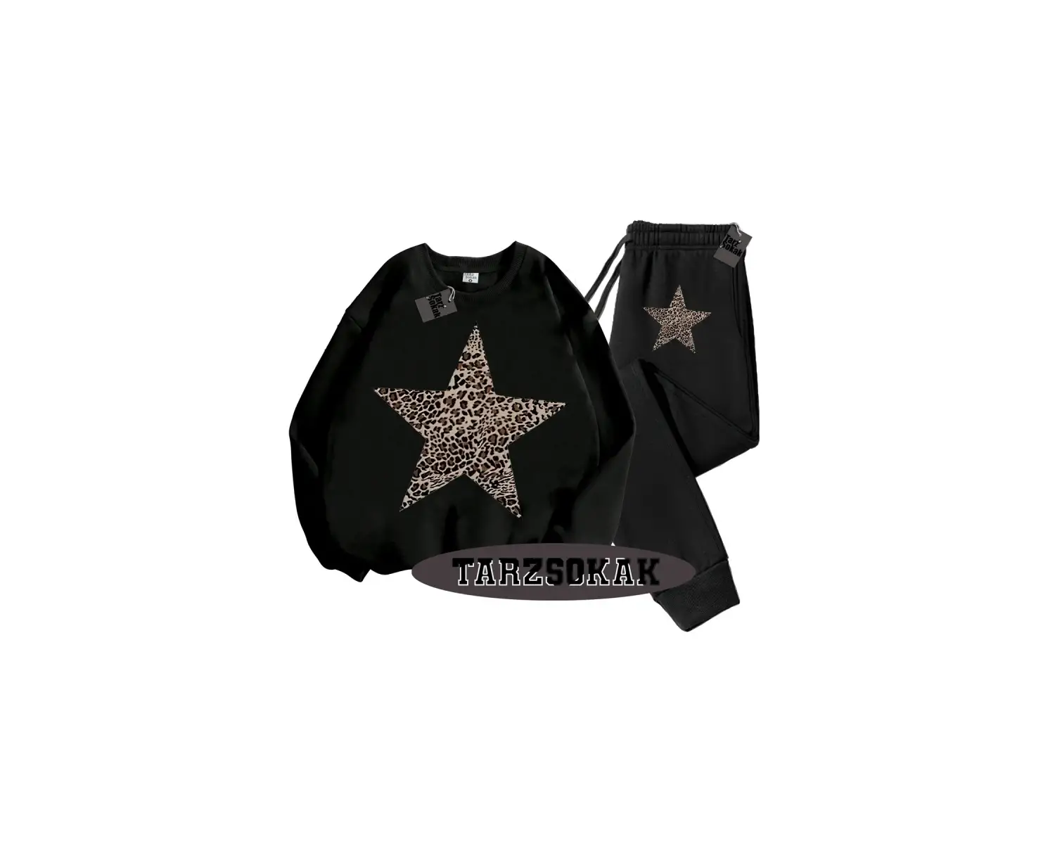 Beyaz Biskilet Leopar Yıldız Detaylı ikili TAKIM