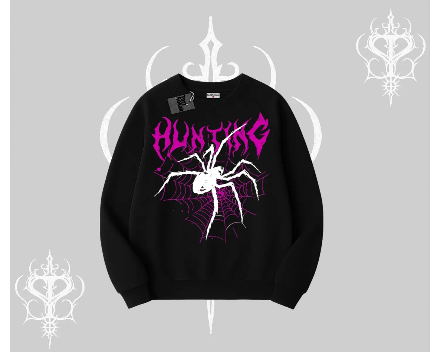 Beyaz Biskilet Yaka Sweatshirt Autumn Spider