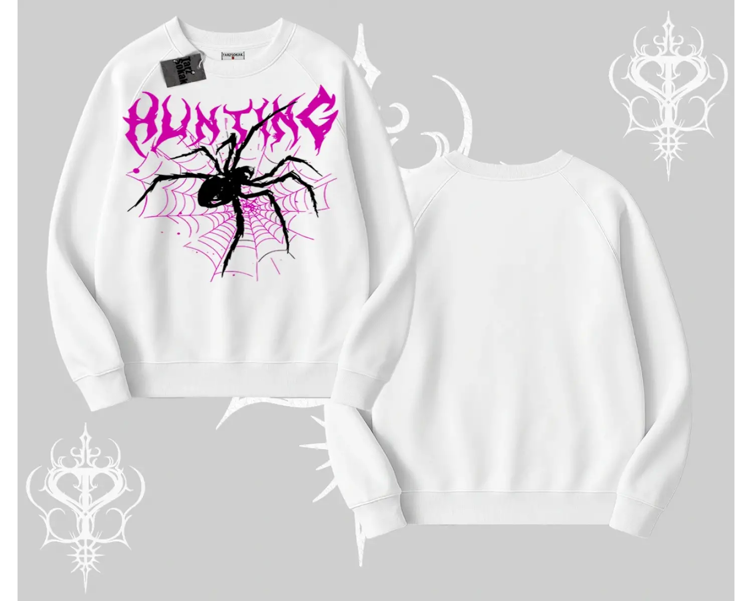 Beyaz Biskilet Yaka Sweatshirt Autumn Spider