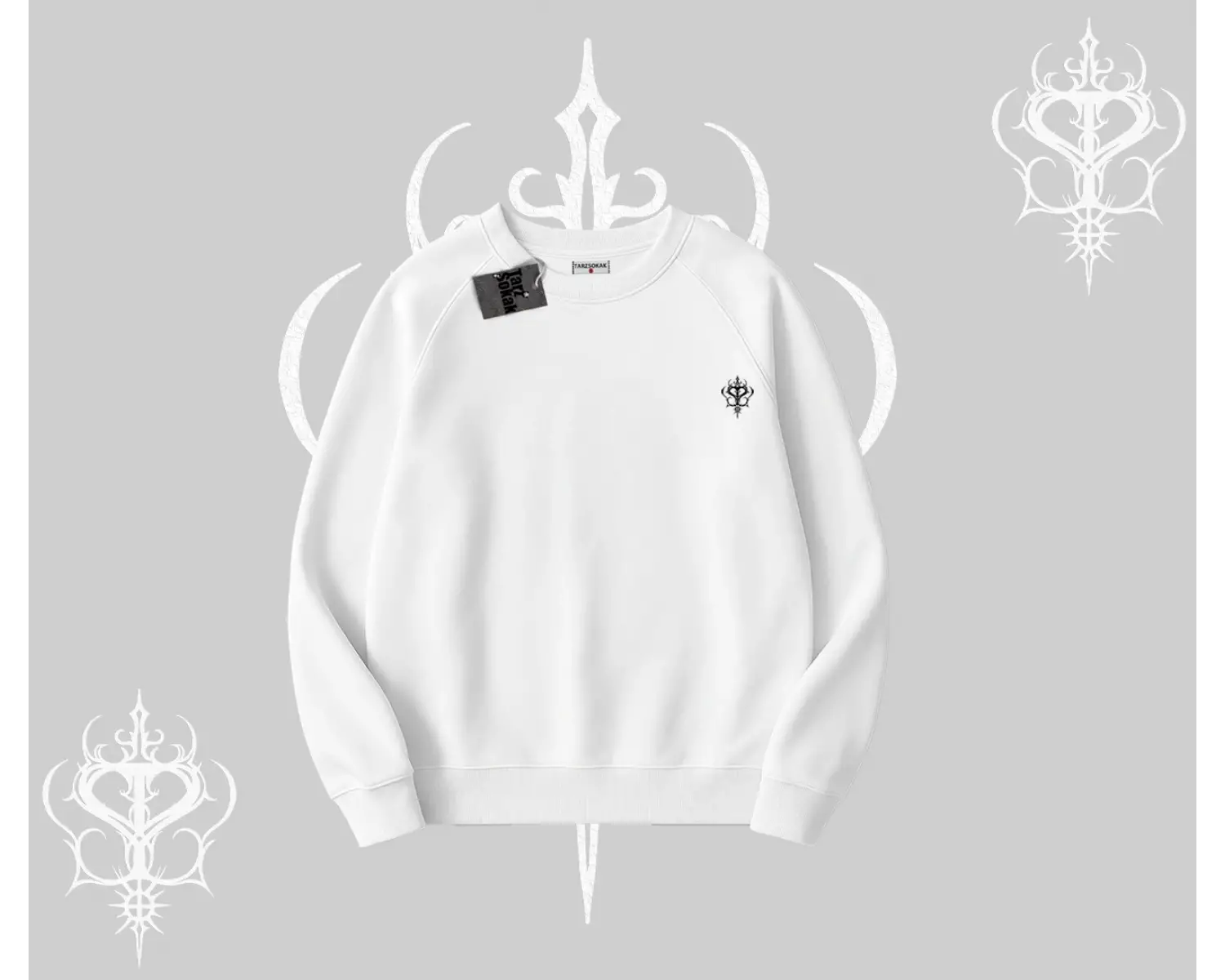 Beyaz Biskilet Yaka Sweatshirt Özel logolu