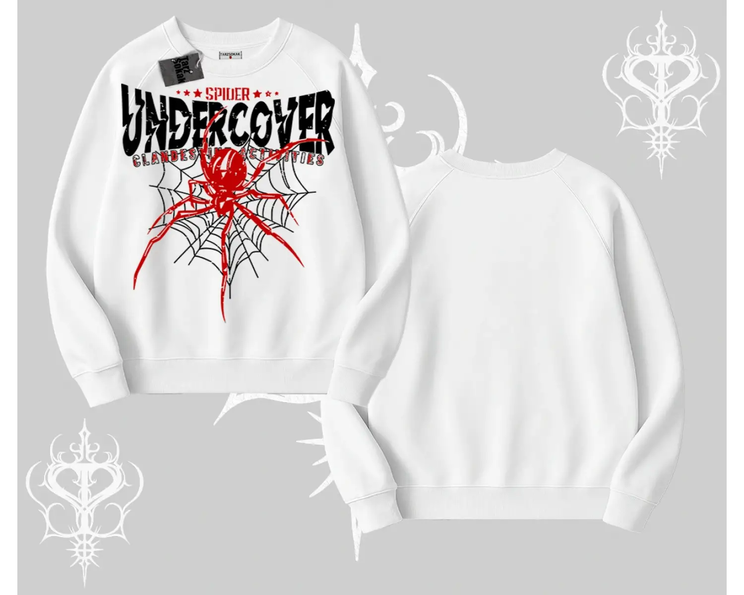 Beyaz Biskilet Yaka Sweatshirt Spider Undercover