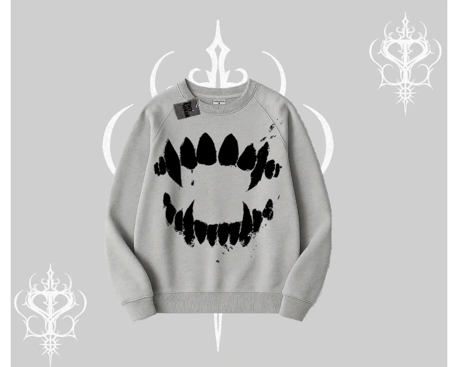 Beyaz Biskilet Yaka Sweatshirt Vampir Dış