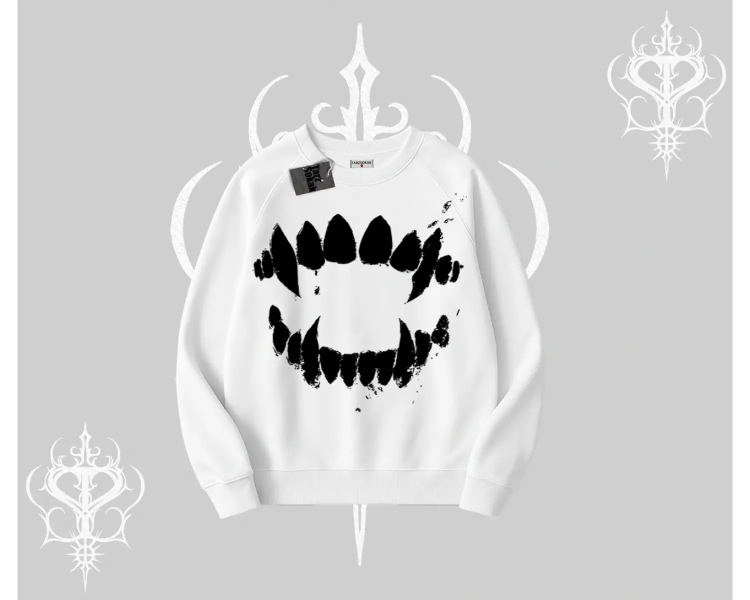 Beyaz Biskilet Yaka Sweatshirt Vampir Dış