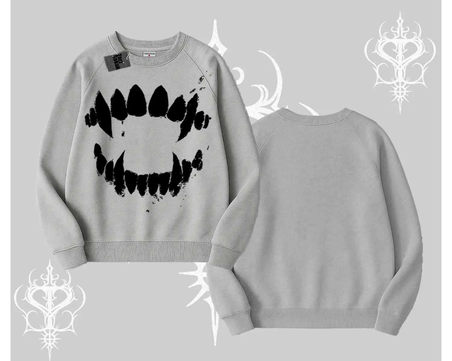 Beyaz Biskilet Yaka Sweatshirt Vampir Dış