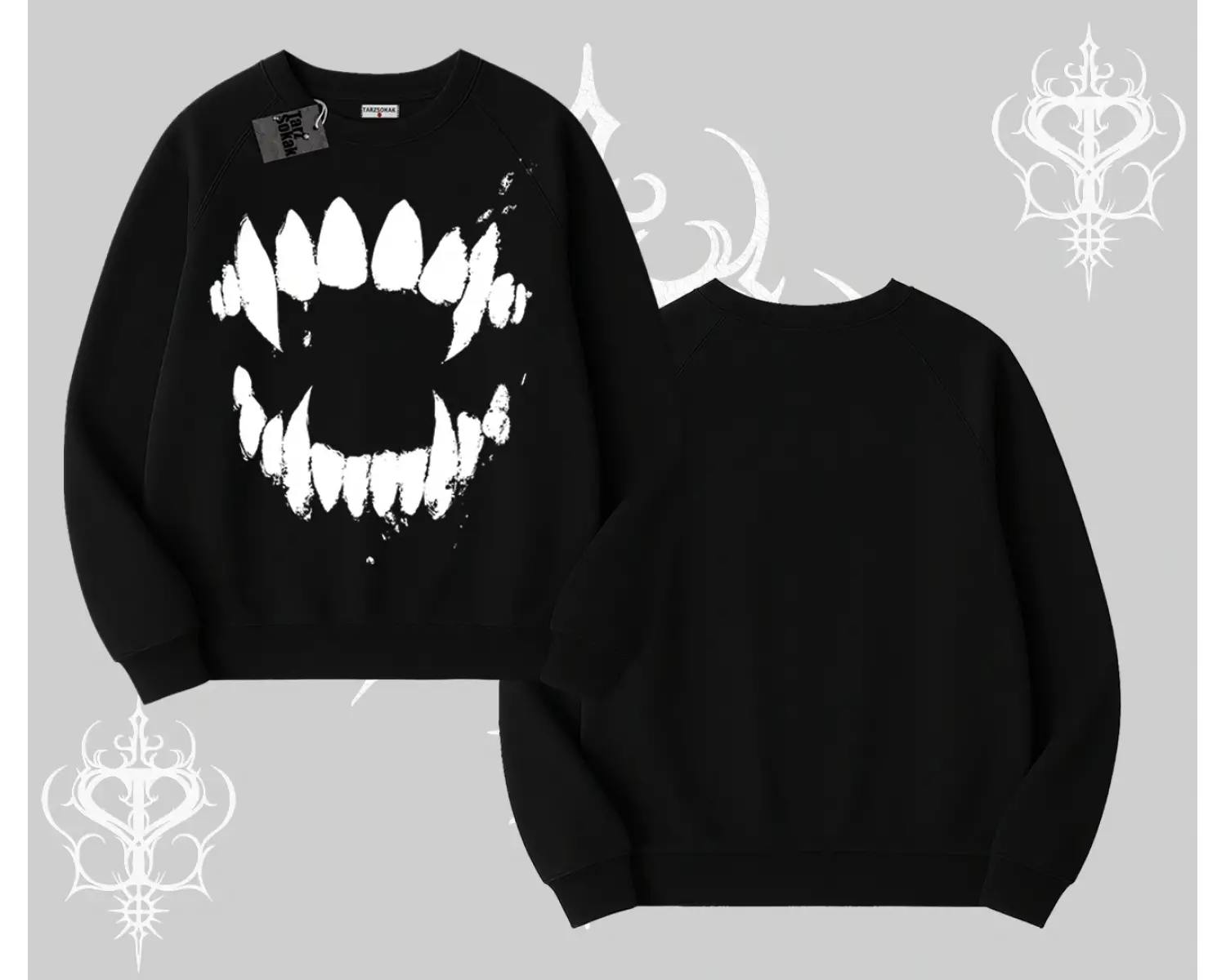 Beyaz Biskilet Yaka Sweatshirt Vampir Dış