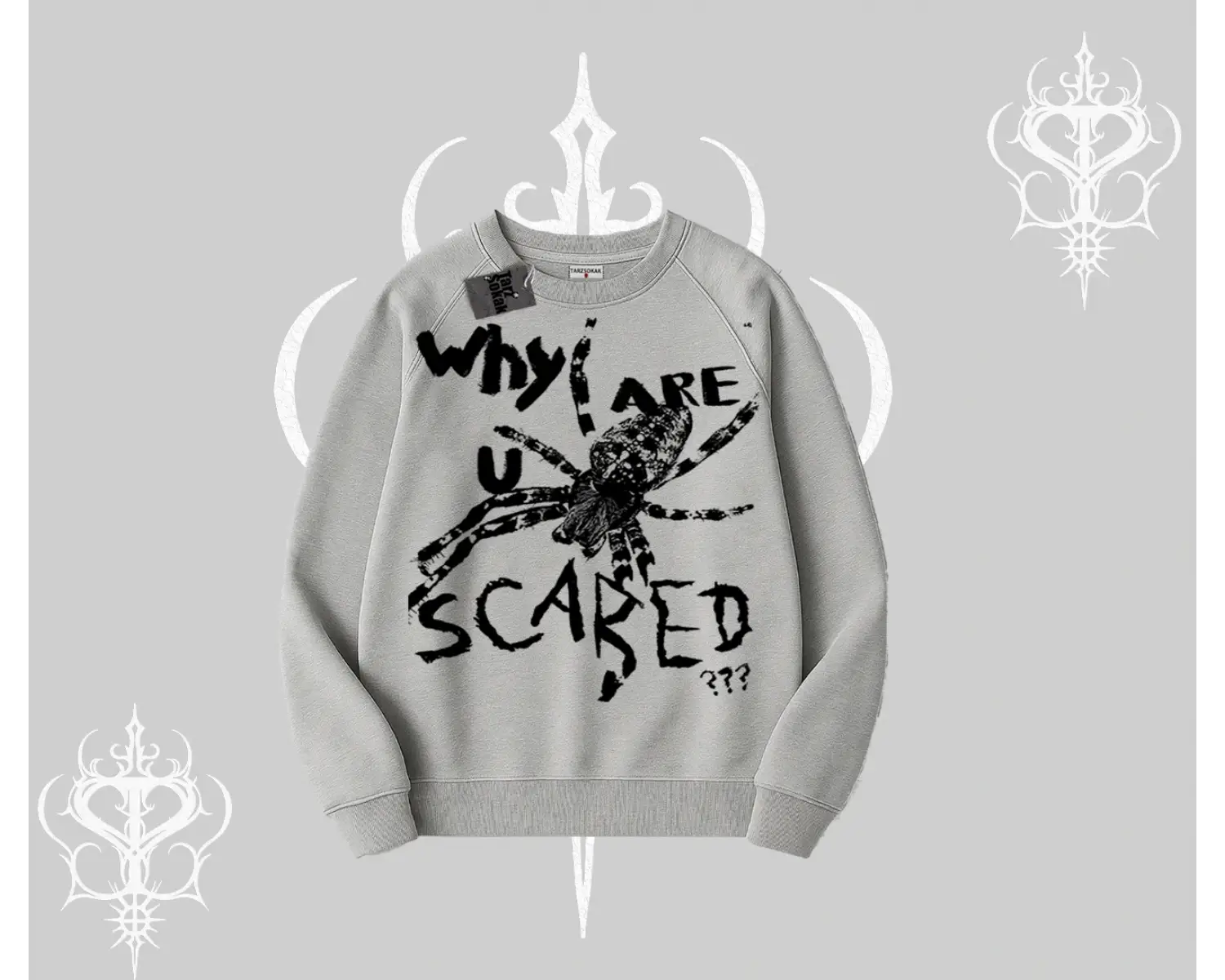 Beyaz Biskilet Yaka Sweatshirt Why are u Scared