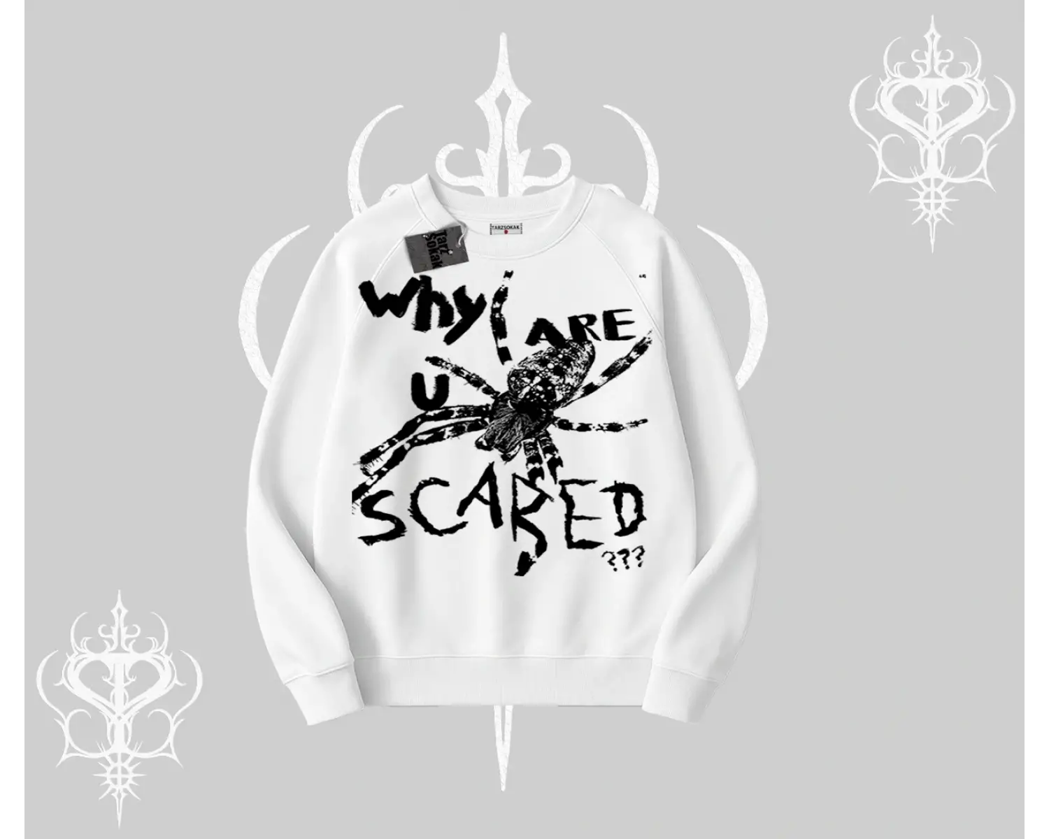 Beyaz Biskilet Yaka Sweatshirt Why are u Scared